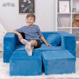 Kids Modular Sofa Blueberry Fur with Round Pillow, Kids Sofa for Toddler and Baby Playroom/Bedroom