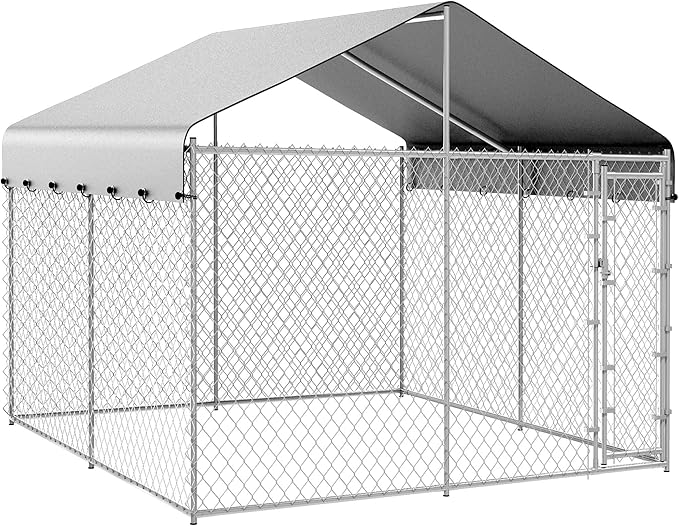 GuardPaws Outdoor Dog Kennel – Heavy-Duty Galvanized Run with UV Tarp Roof
