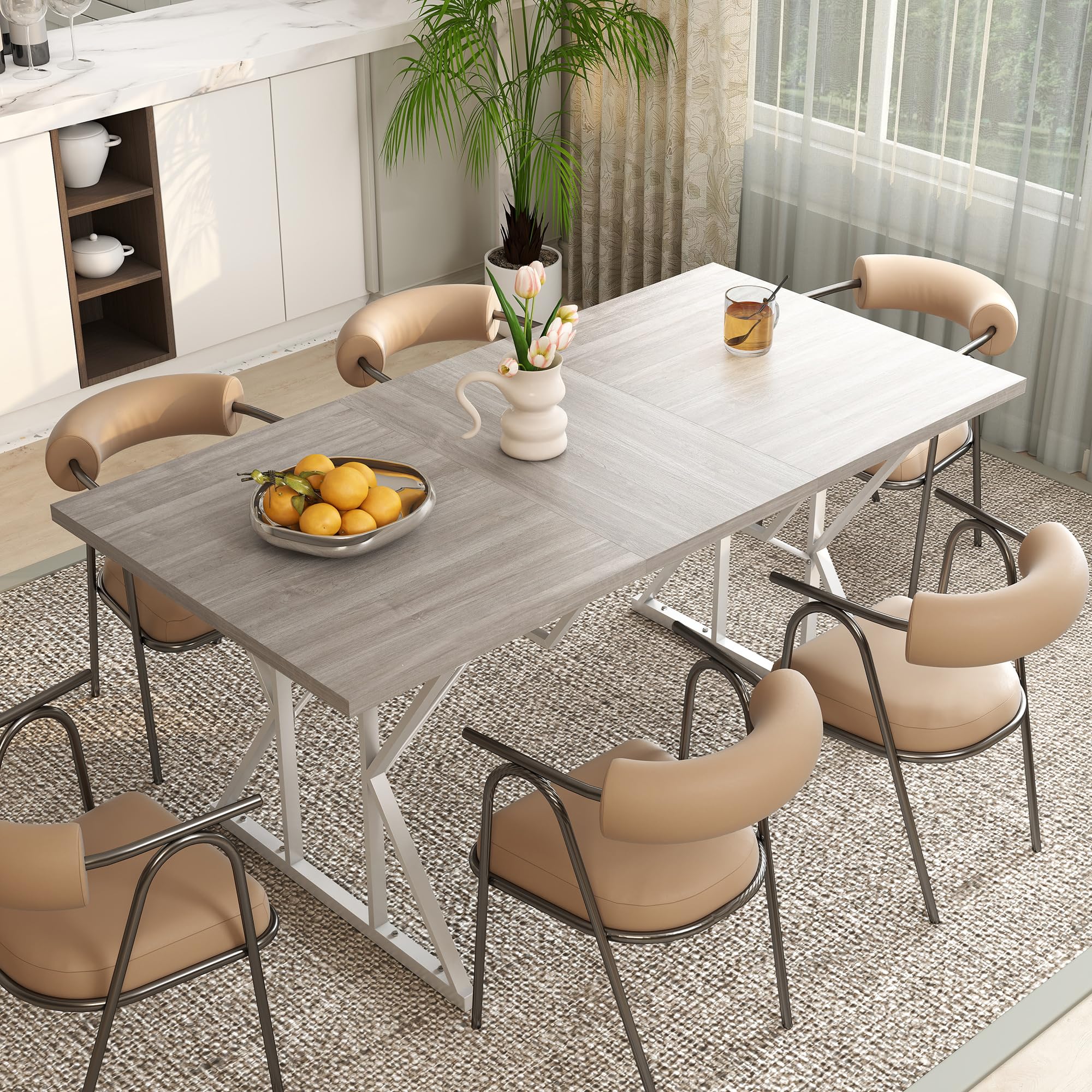 47-63 Inch Expandable Dining Table for 4-6 People - Distressed Gray
