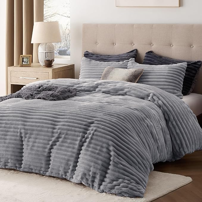 Fluffy Duvet Cover Set - Ultra Soft Plush Shaggy Comforter Cover Queen Size, Warm