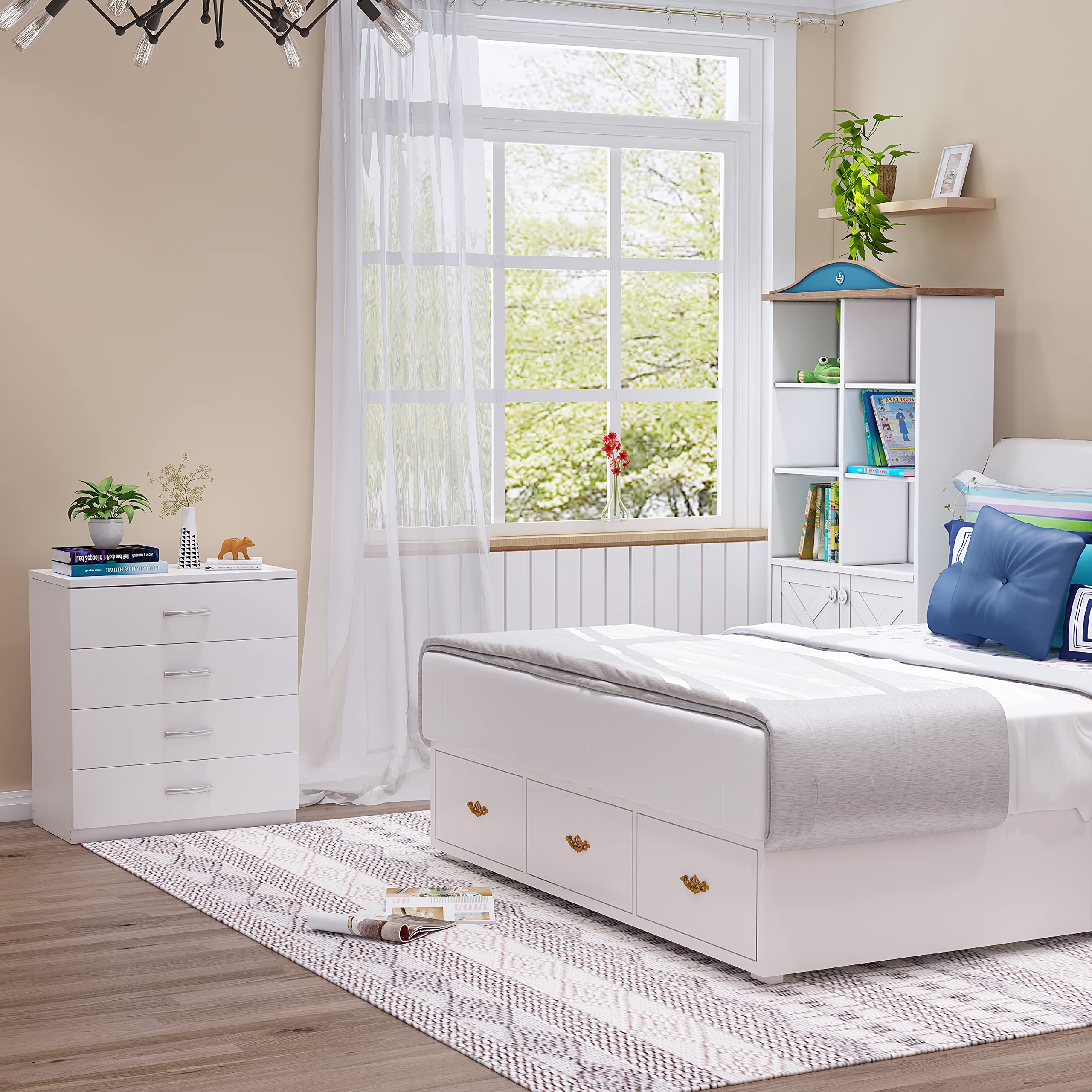 MDF Wood Simple 4-Drawer Dresser Easy to Assemble Chest of Drawers for Bedroom