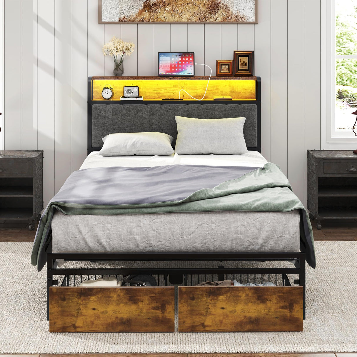Twin Bed Frames with Headboard, Upholstered Twin Size Bed Frames