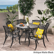 Hammond Outdoor Cast Aluminum Patio Dining Set in Bronze, 7-Pcs Set