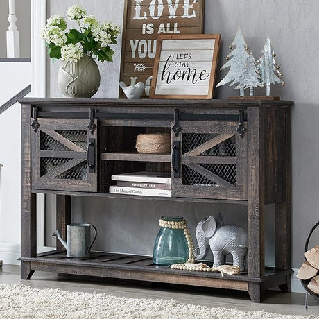 Entryway Table w/Sliding Barn Doors, 46'' Farmhouse & Industrial Rustic Console Sofa Table