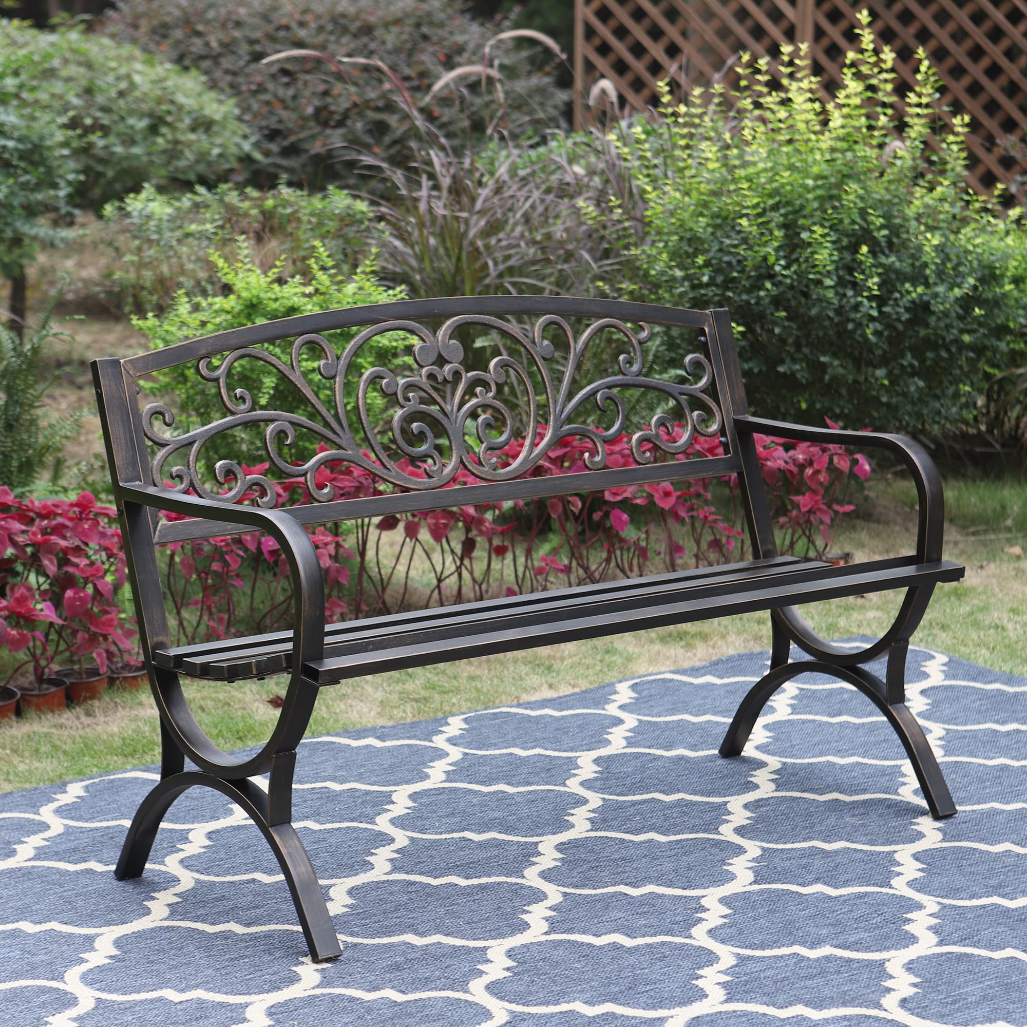 Metal Outdoor Bench, 50" Outdoor Garden Bench Patio Park Bench