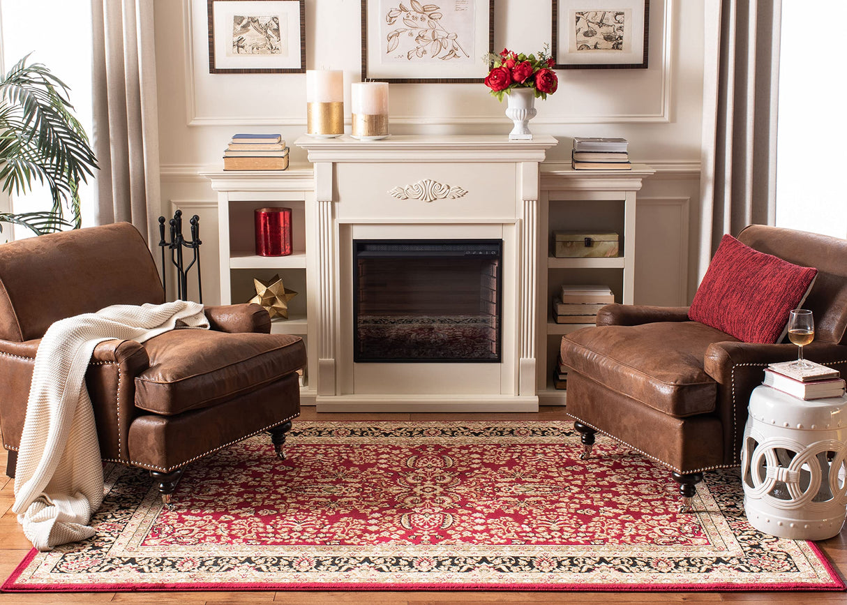 Lyndhurst Collection Area Rug - 10' x 14', Red & Black, Traditional Oriental Design,