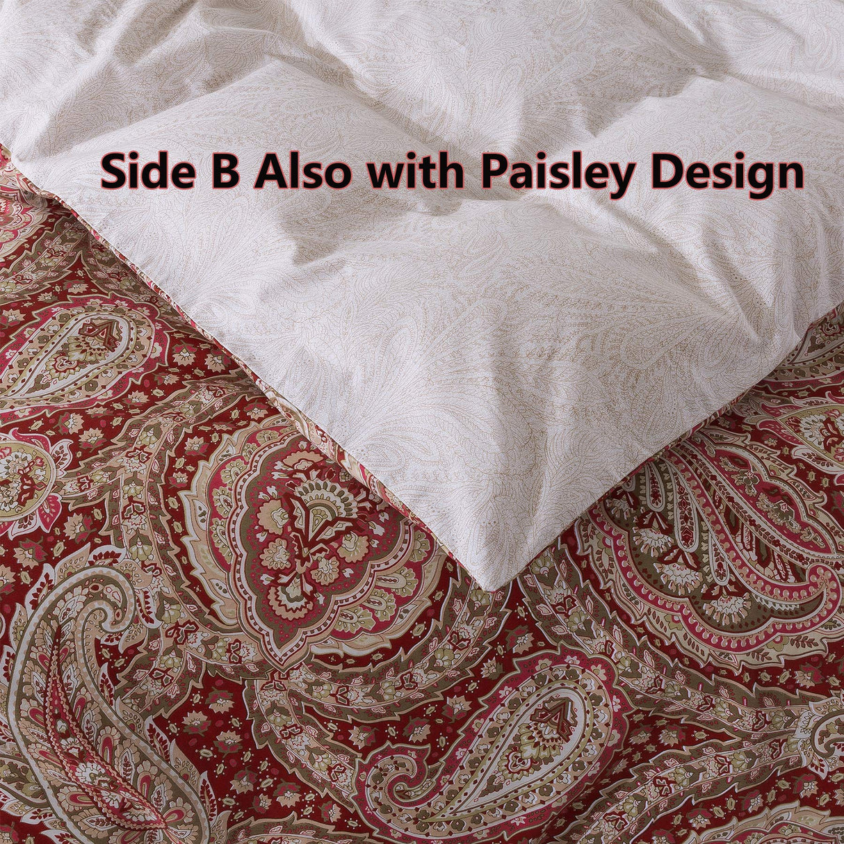 Paisley Duvet Cover Set Queen Red and Beige Reversible Paisley Floral Bedding 100%