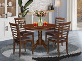 HLML5-MAH-LC 5 Piece Dining Table Set for 4 Includes a Round Kitchen Table with Pedestal and 4 Faux Leather Dining Room Chairs,