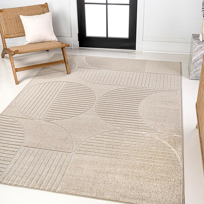 SCN104D-8 Nordby High-Low Geometric Arch Scandi Striped Taupe/Beige 8 ft. x 10 ft