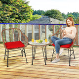 3-Piece Patio Bistro Set PE Rattan Wicker Armchairs and Coffee Table Set with Cushions