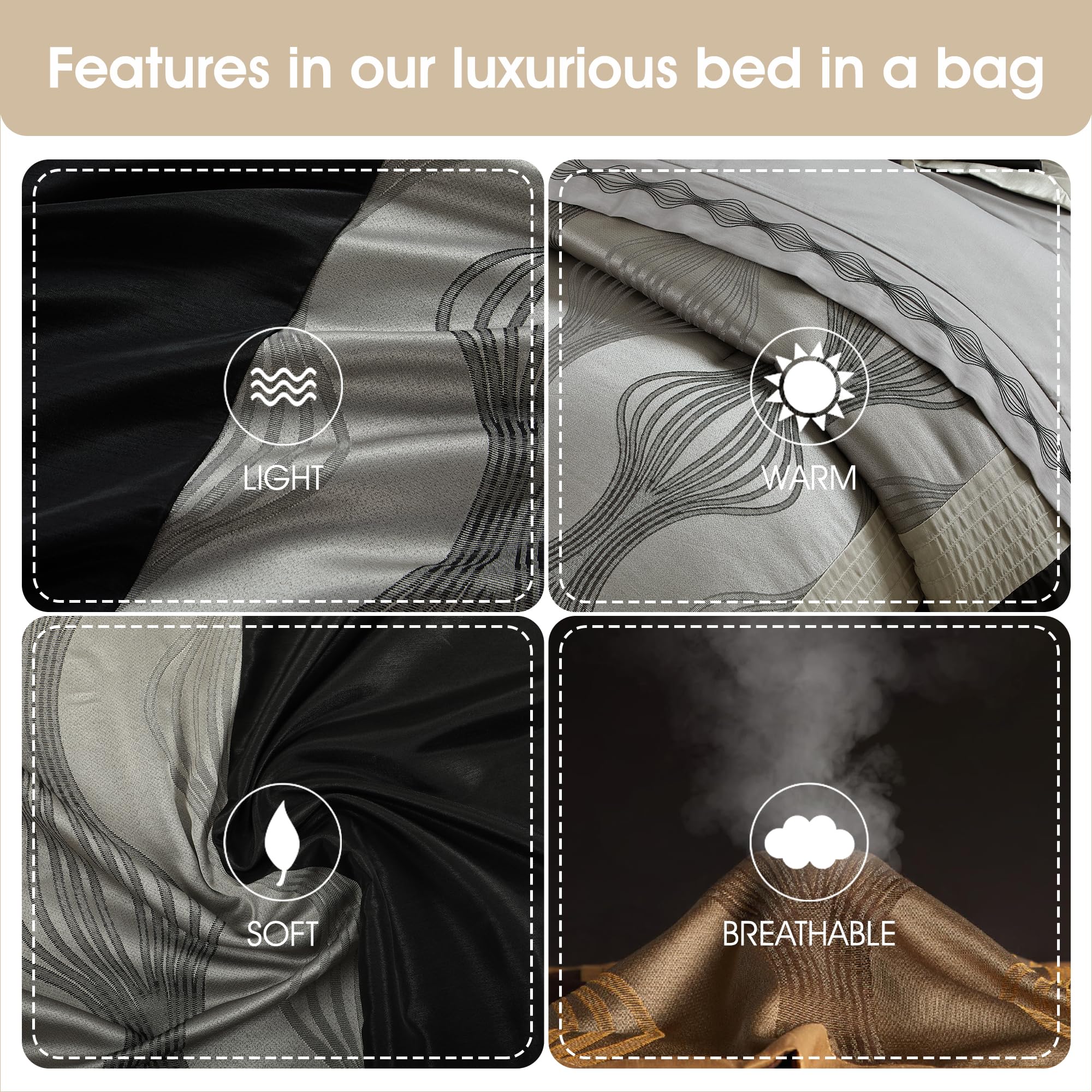 Black and Silver Striped Comforter Set - King Size 7 Piece