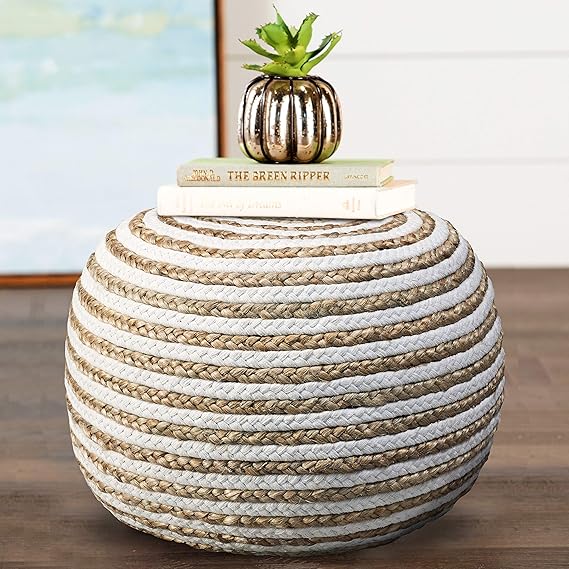 Boho Beauty Braided Pouf Ottoman, 14" x 20", Multicolor