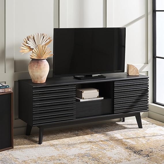 Home Collection ESMA Walnut Low Sideboard Media Stand Fits up to 60" Flatscreen TV