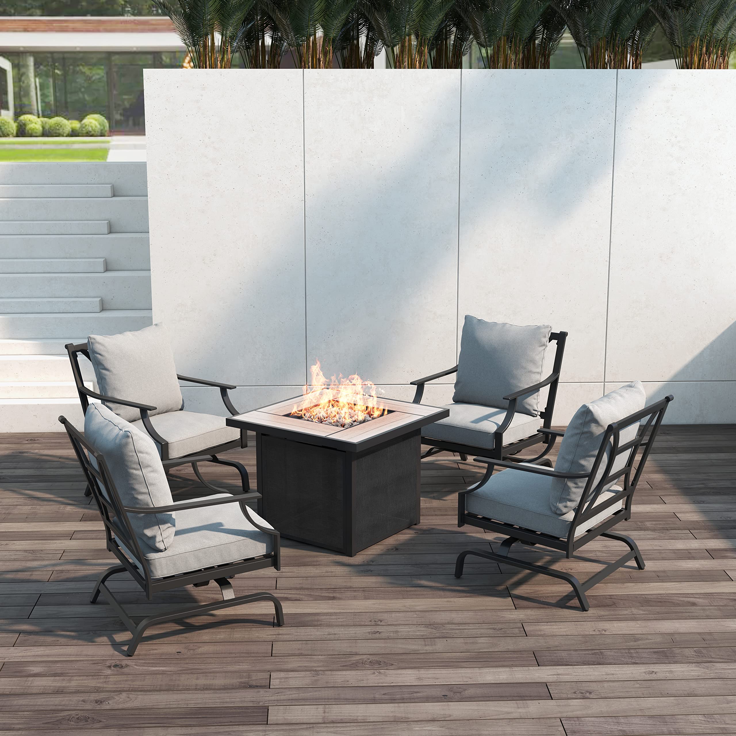 5-Piece Outdoor Furniture Conversation Sets with 32-Inch 40000 BTU Heat Propane Gas