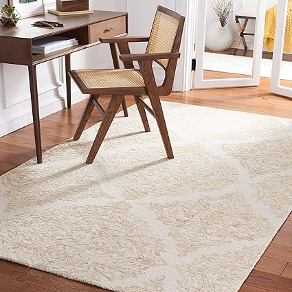 Abstract Collection Area Rug - 8' Square, Ivory & Blue, Handmade Wool