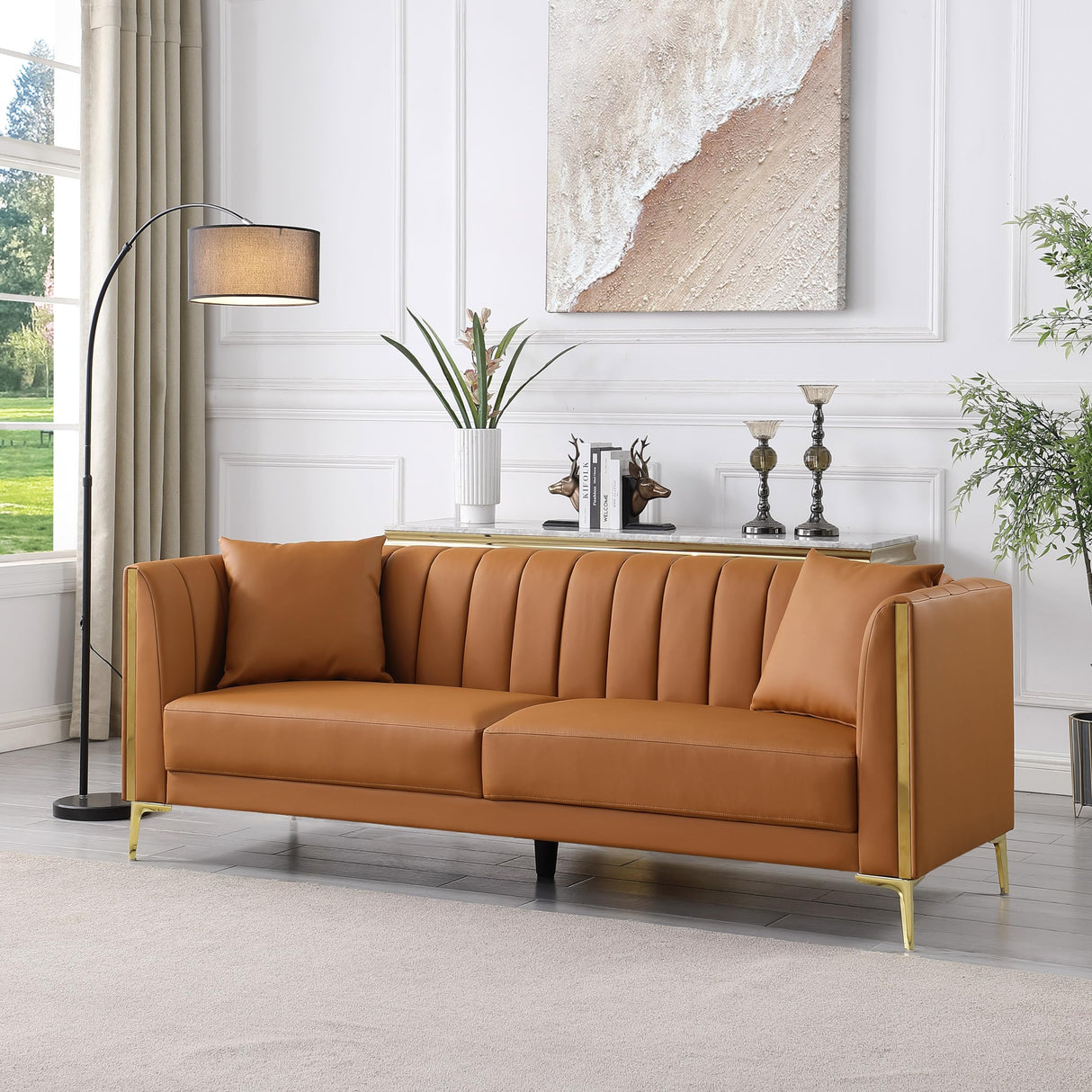 78'' Sofa, Modern Leather Couches for Living Room, Comfy, Faux Leather Sofa 3 Seater Sofa