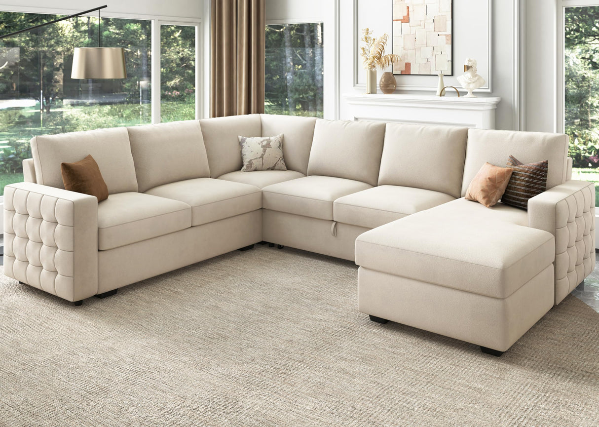 Sleeper Sectional Sofa with Storage Chaise U Shaped Sectional Couch for Living Room