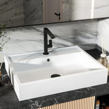 24"X19" Rectangle Vessel Sink with Faucet Hole,Matte White Bathroom