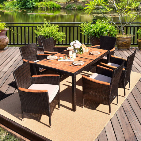 Garden Dining Set w/Acacia Wood Table Top, Stackable