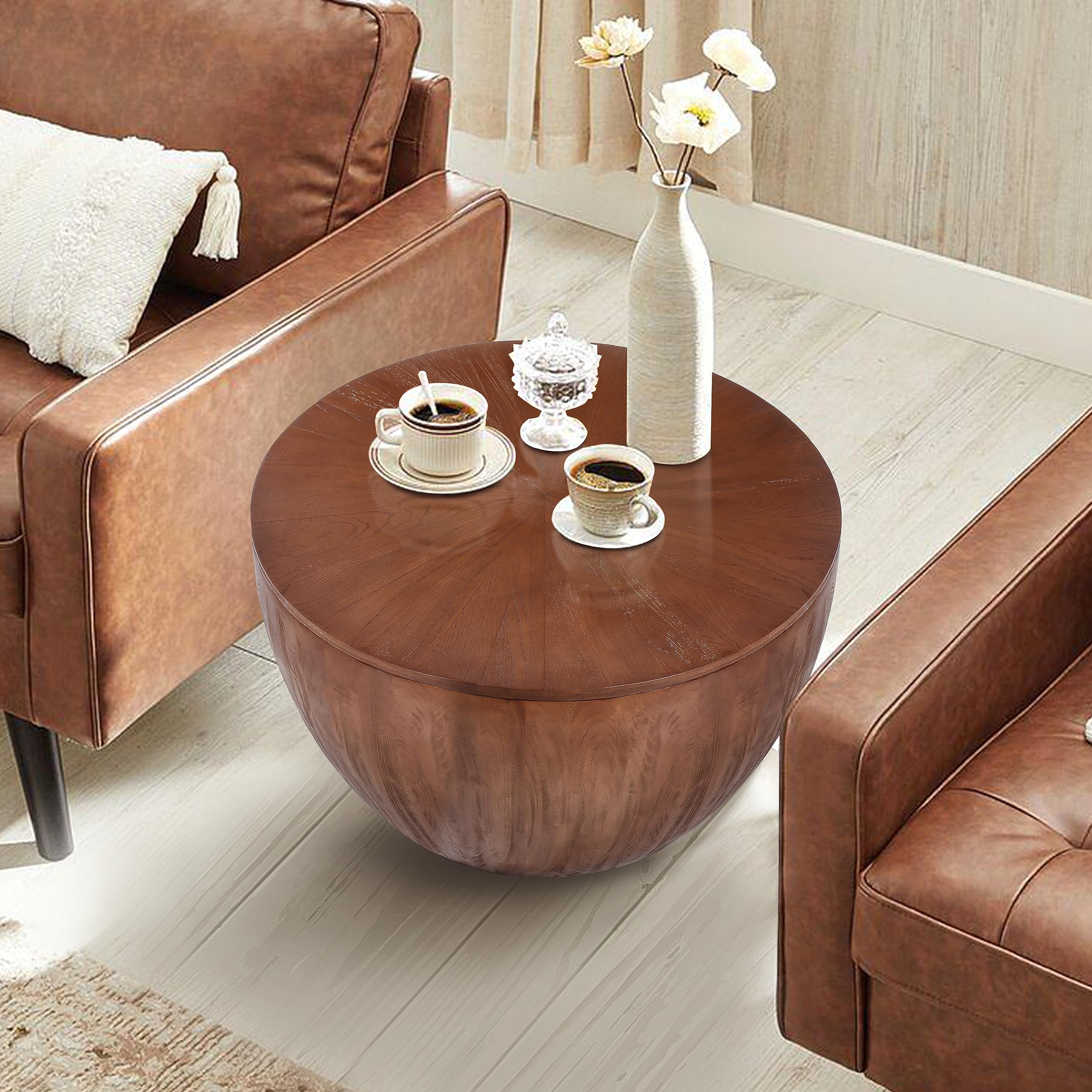 31.50" Vintage Style Bucket Shaped Coffee Table, Drum Coffee Table for Office