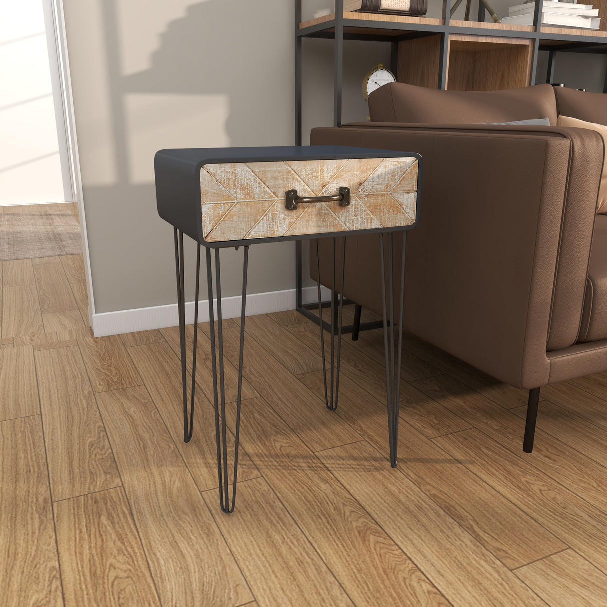 Metal Side End Accent Table Single Drawer End Table, Side Table 17" x 12" x 26", Black