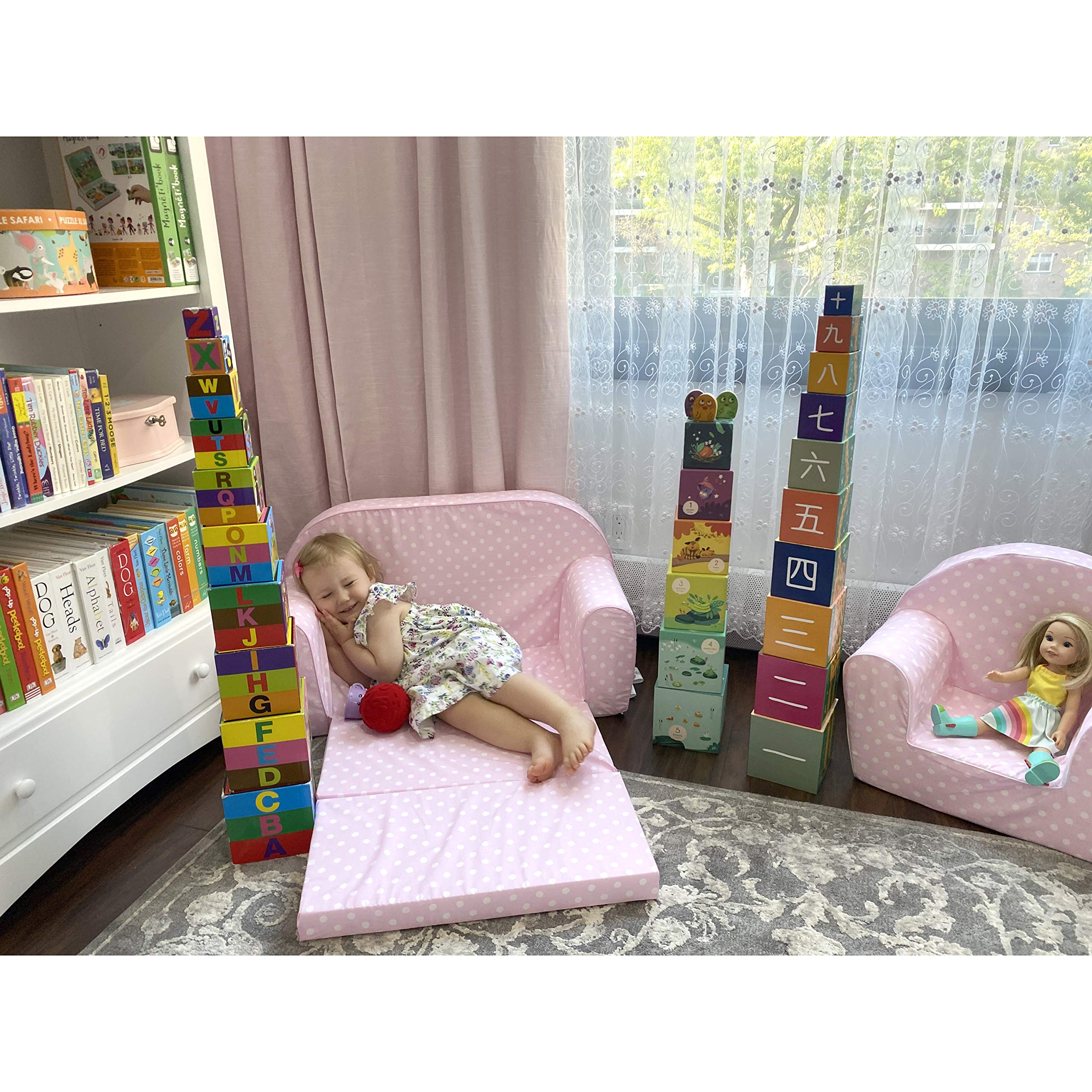 Couch & Kids Sofa - European Made Children's 2 in 1 Flip Open Foam Double Sofa - Kids