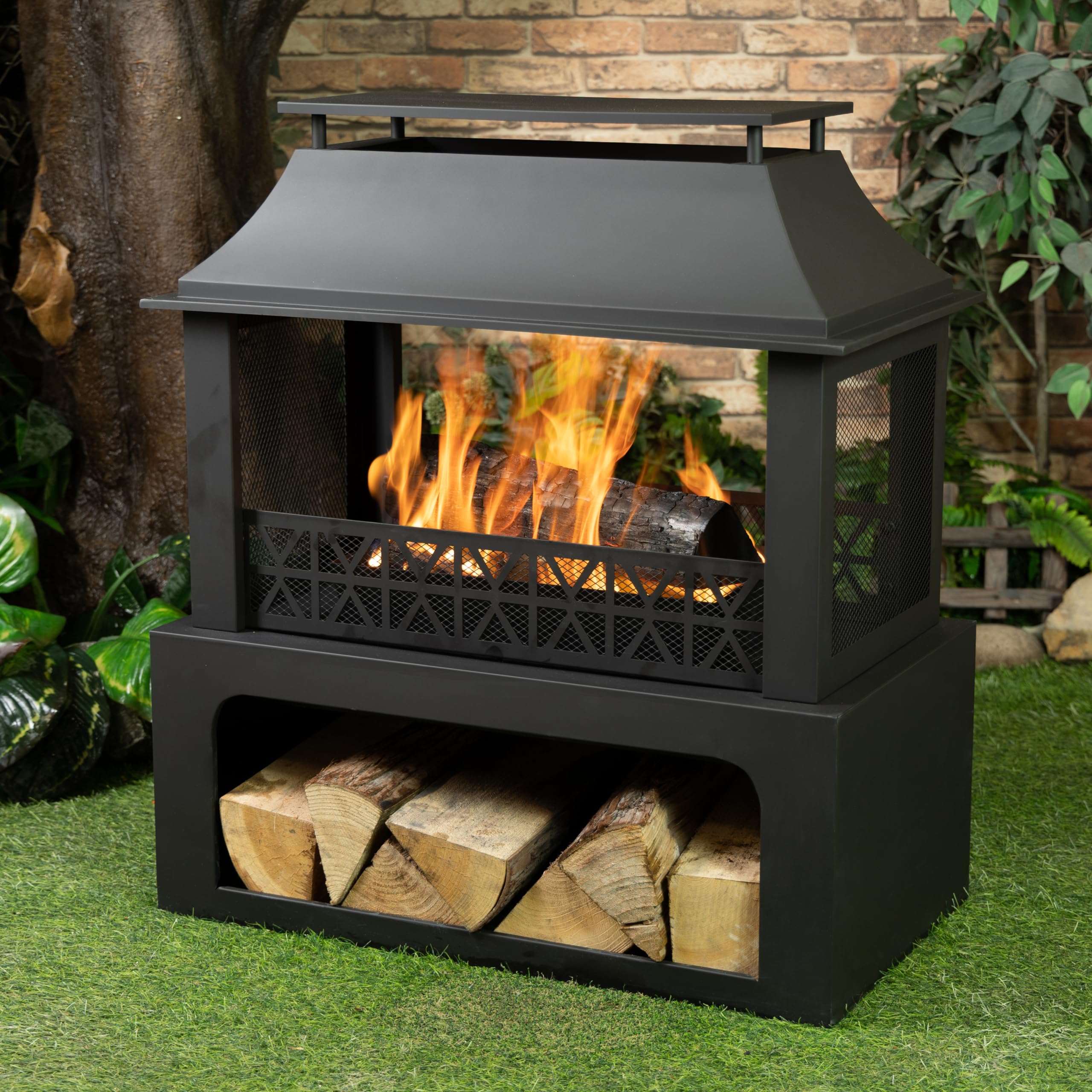 36" Rectangular Steel Outdoor Wood Burning Fireplace - Outdoor Fireplace