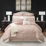 Blush Paisley Comforter Set King Size, 14 Piece, Jacquard Bedding Sets & Collections,1 Flat Sheet