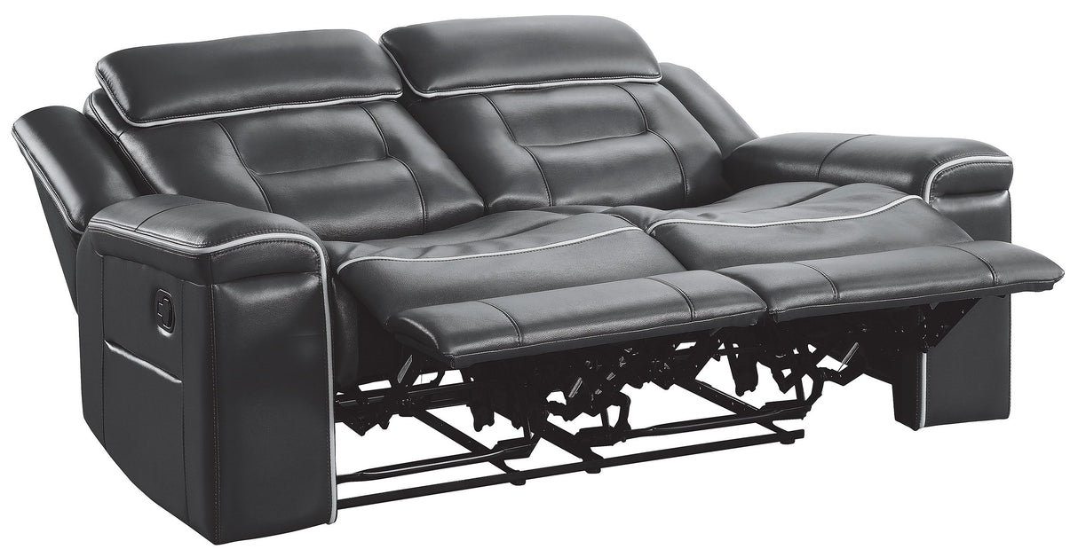 65" Leather Gel Double Reclining Loveseat, Dark Gray