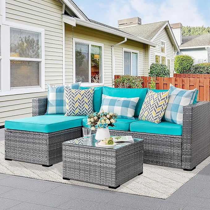 3 Pieces Patio Furniture Set,All-Weather Rattan Patio Conversation Set