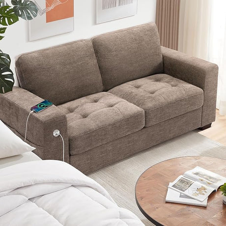 Sofa 70 Inch Loveseat with USB/Type-C Charging Port & Side Pocket, Comfy Modern 2-Seats Sofa for Living Room & Bedroom, Removable Medium Firm Sofa Cushion, Breathable Chenille Fabric, Grey