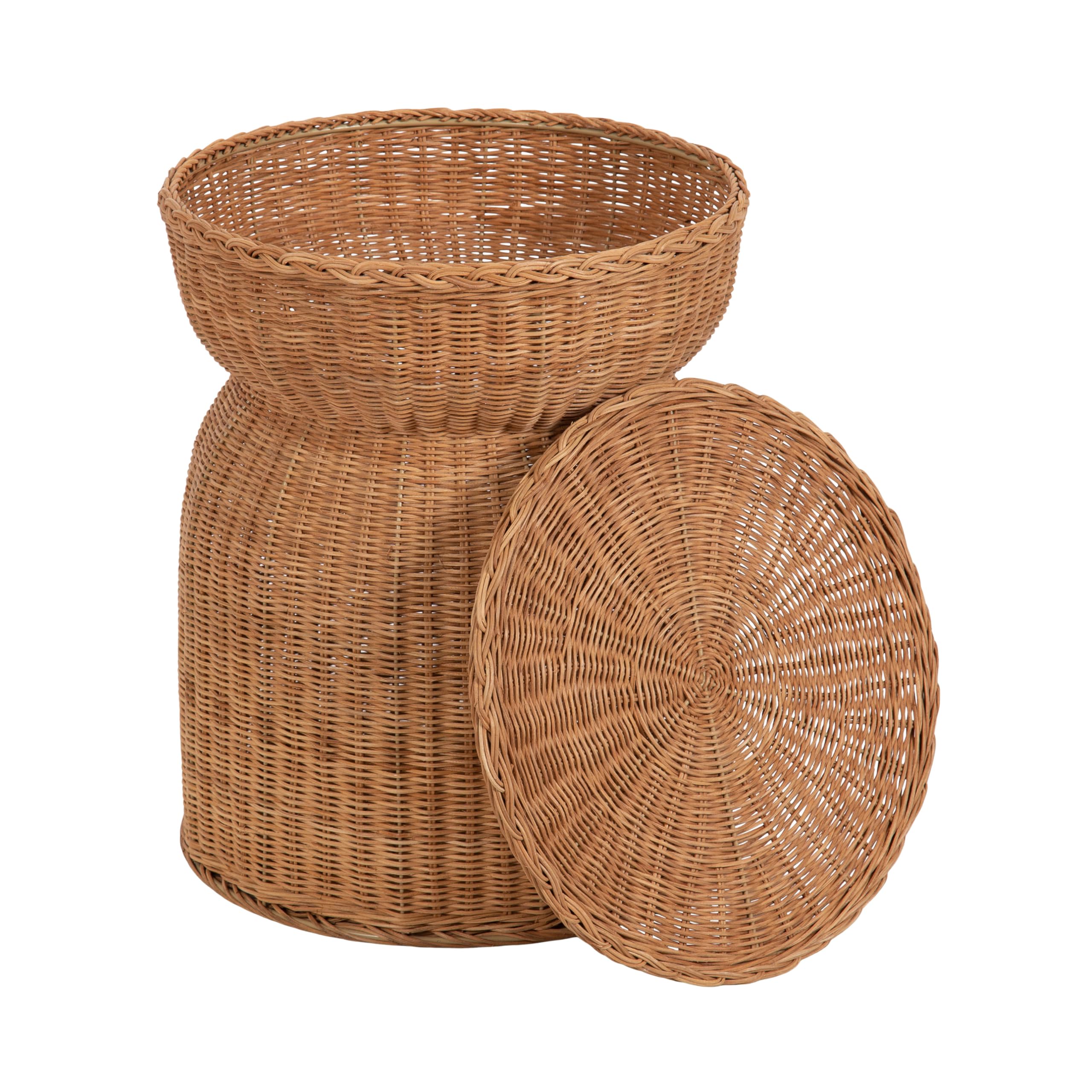 Thatch Modern Woven Rattan Round Storage Side Table, 17 x 17 x 21, Natural Rattan