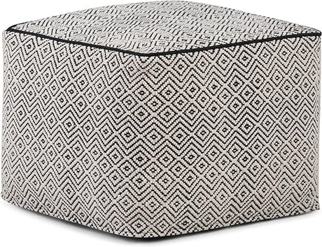 Edgeley Round Pouf, Footstool, Upholstered in Grey, Natural Woven Braided Jute