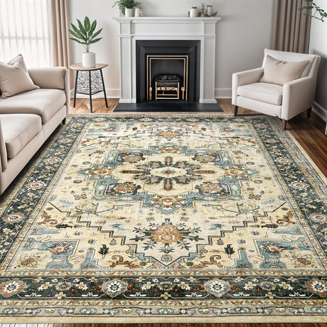 Area Rug for Living Room 5x7 - Machine Washable Soft Vintage Rug Oriental Area Carpet