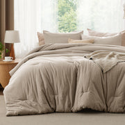 Comforter Set Queen Size Taupe - Cotton Fabric with Microfiber Inner Fill