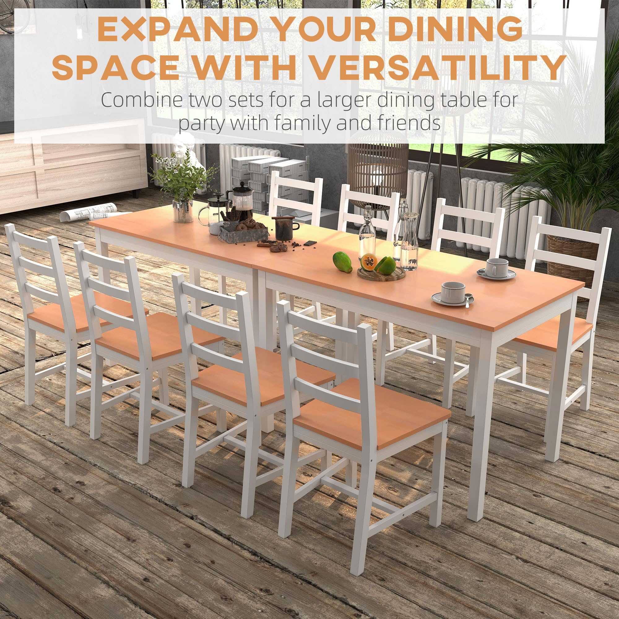 5-Piece Solid Pine Wood Dining Set - White