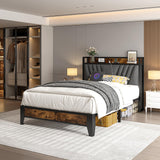 Twin Bed with Upholstered Storage Headboard and Charging Station