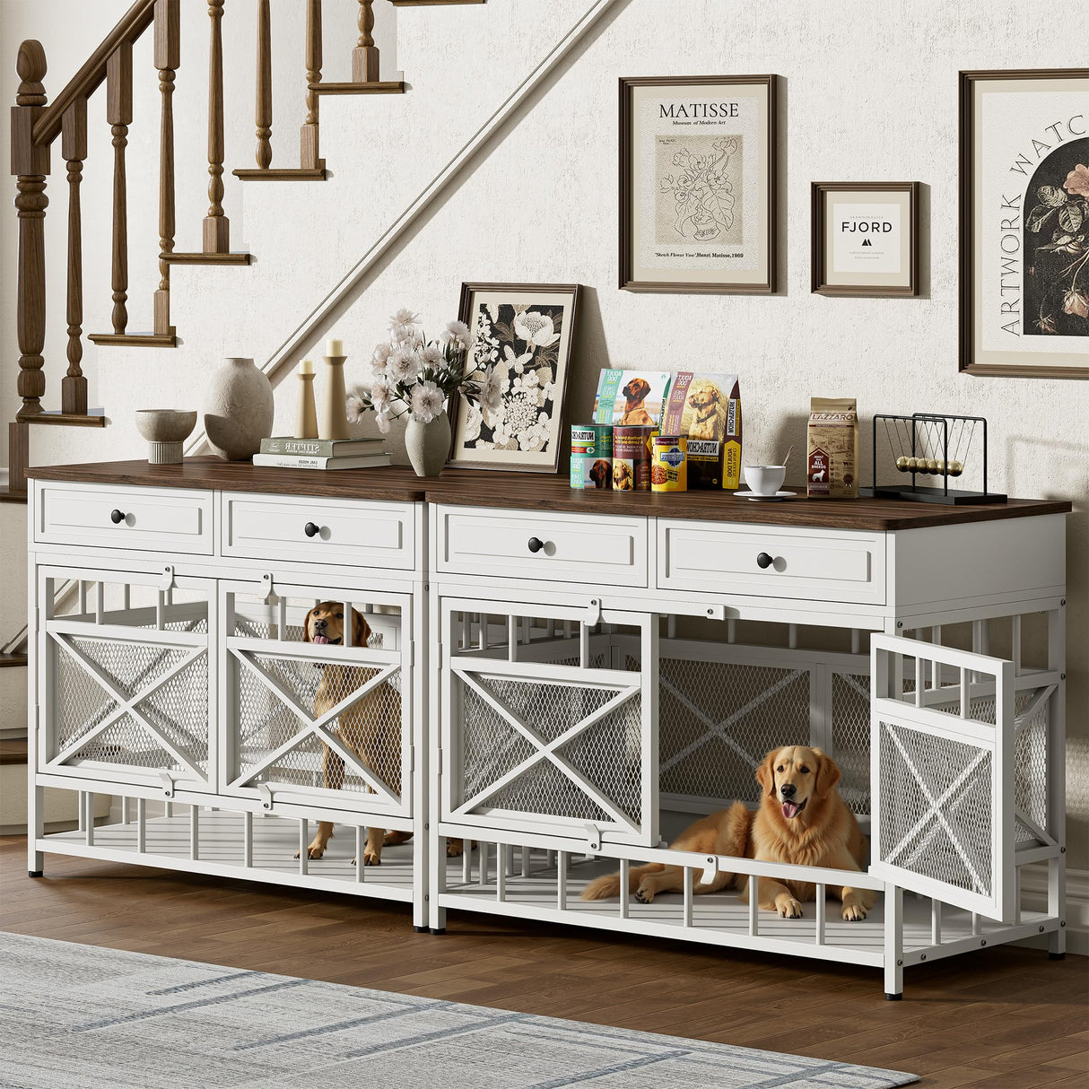 44" Large Dog Crate Furniture with Storage Drawers