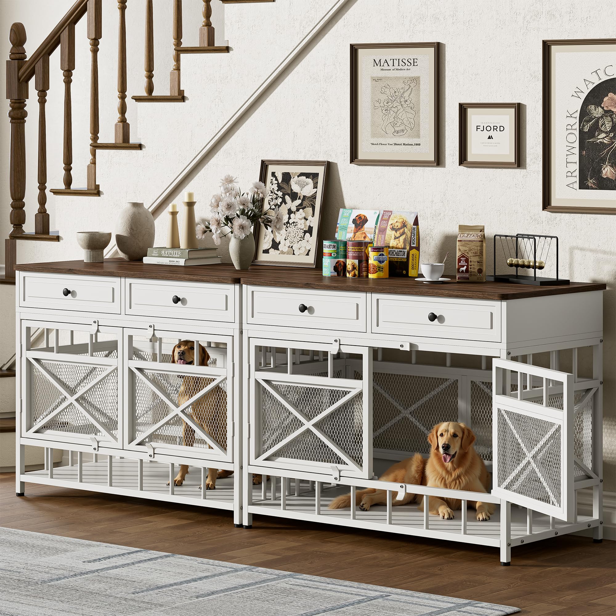 44" Large Dog Crate Furniture with Storage Drawers
