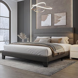 King Bed Frame Platform Bed with Linen Fabric Upholstered Headboard