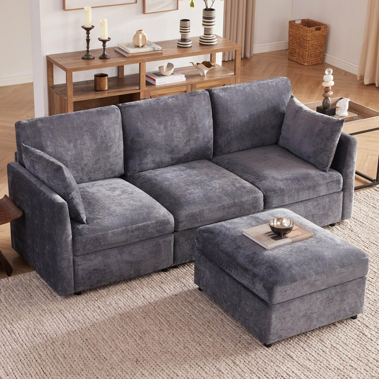 Convertible L-Shaped Couch, Oversized Comfortable Sectional Sofa for Living