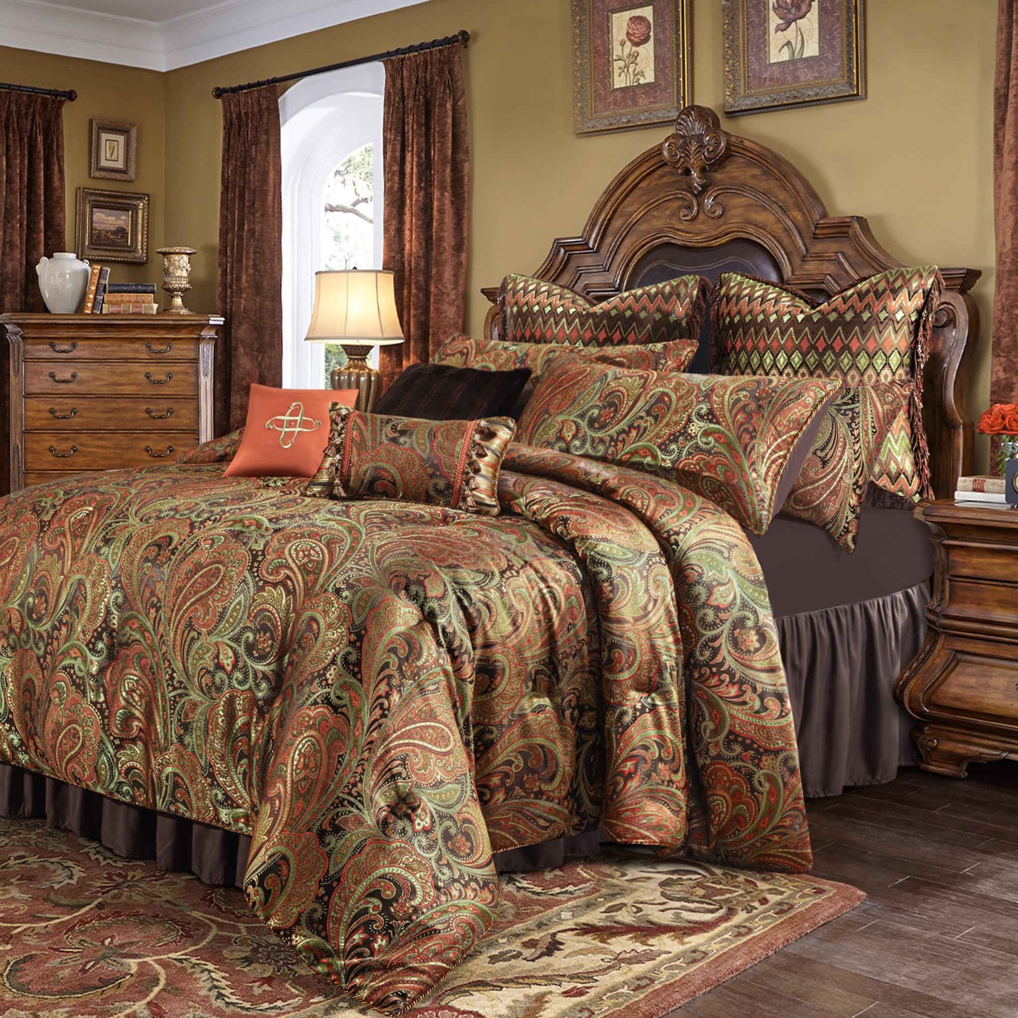 9-Piece Jacquard Comforter Set King - Classic Paisley Damask Bedding
