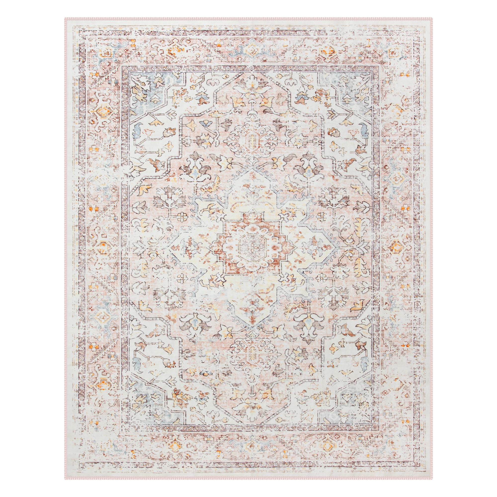 Boho Pink Washable Rugs 8x10,Soft Pink Rugs for Bedroom Girls,Large Nursery Rug Living