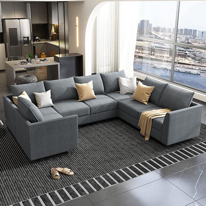 U Shape Corner Sectional Sofa Set, Aqua Blue