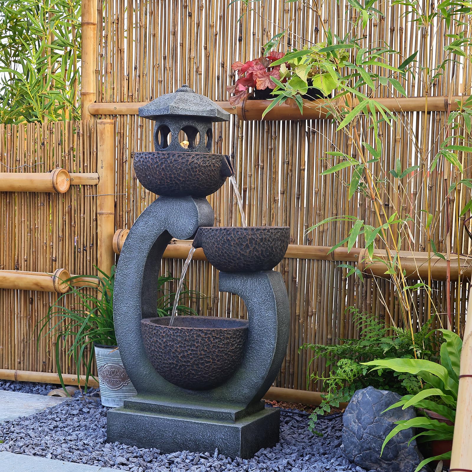 Water Fountain Outdoor Zen Feature - Garden Tranquil Pagoda Waterfalls Fountain