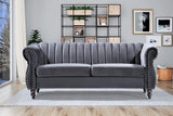 Container Furniture Direct Quinones Modern Chesterfield Channel Tufted Sofa with Nailhead Accents, 76.4", Grey