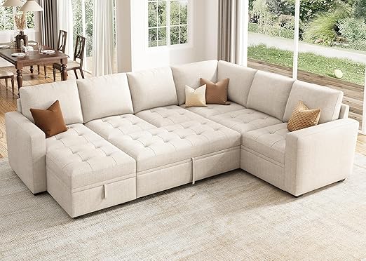 Modular Sectional Sleeper Sofa with Pull Out Bed, Convertible L Shaped