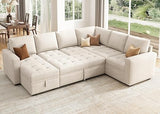 Modular Sleeper Sofa Velvet Sectional Couch with Storage 8 Seats Sectional