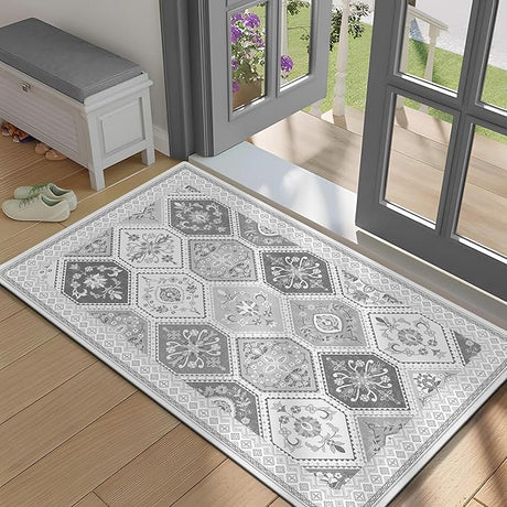 Moroccan Trellis Living Room Rug - 5x7 Washable Area Rug with Non-Slip Backing Low-