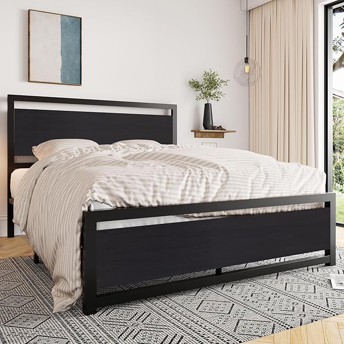 Frame with Headboard, Heavy Duty Metal Platform Base with Strong Support